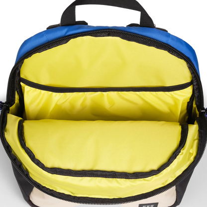 General empty interior view of Topo Designs Commuter Backpack in "Classic Blue / Bone White"