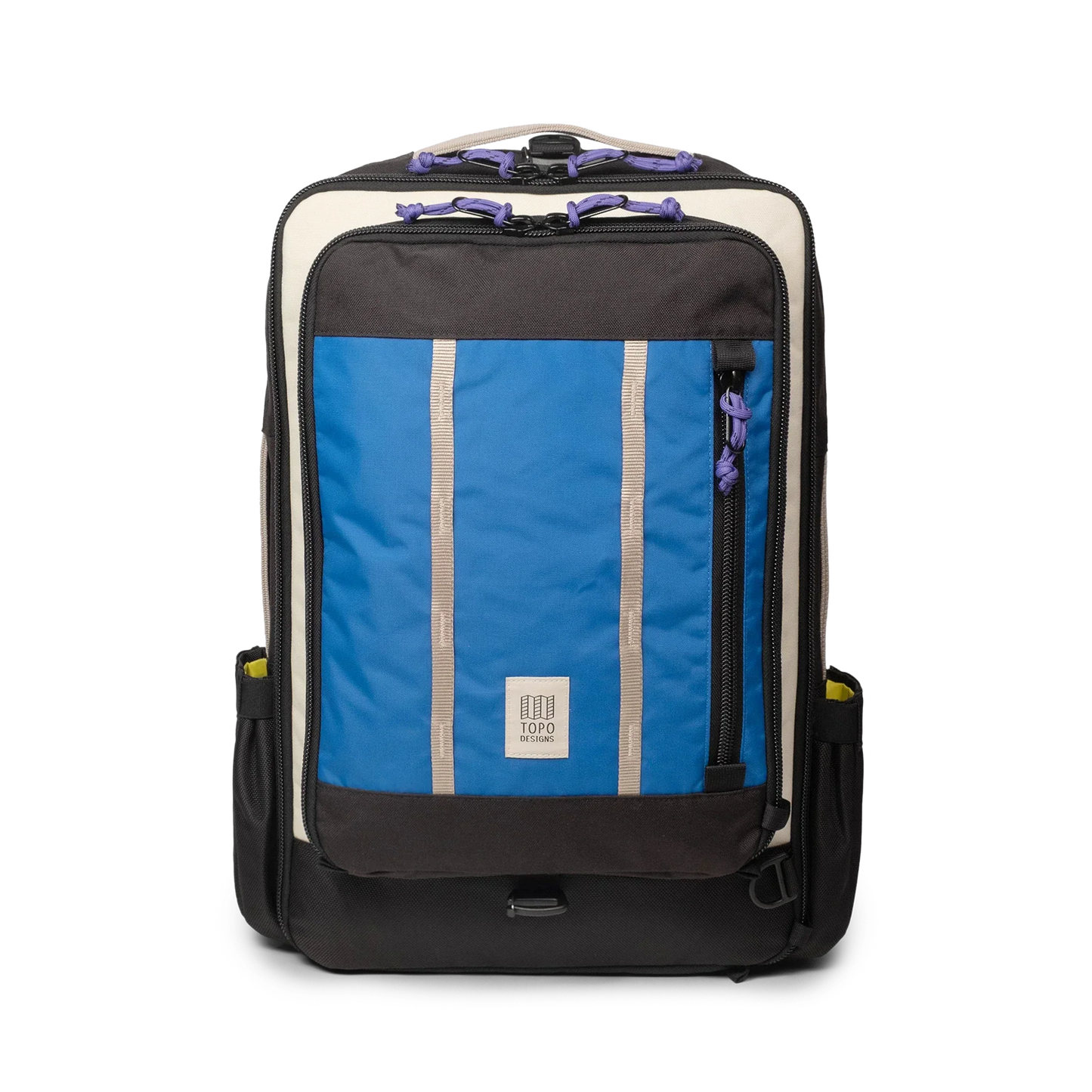 Topo Designs Global Travel Bag 30L Durable Carry On Convertible Laptop Travel Backpack in "Classic Blue / Bone White".
