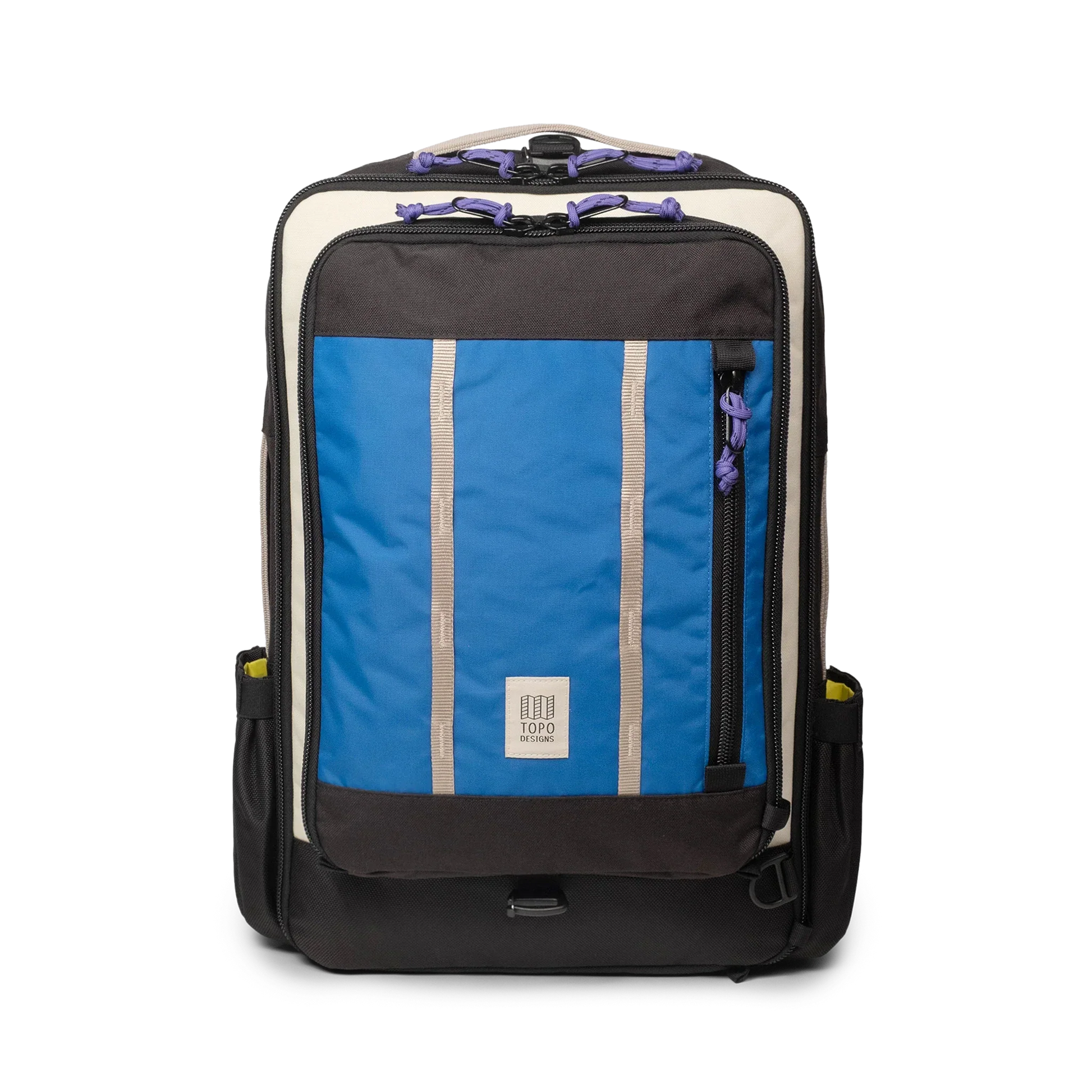 Topo Designs Global Travel Bag 30L Durable Carry On Convertible Laptop Travel Backpack in "Classic Blue / Bone White".