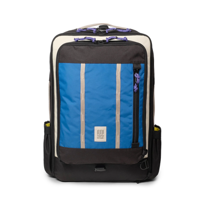 Topo Designs Global Travel Bag 30L Durable Carry On Convertible Laptop Travel Backpack in "Classic Blue / Bone White".