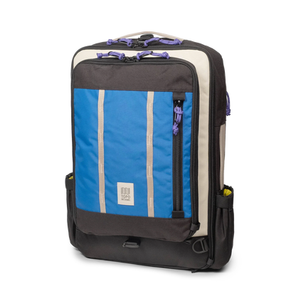 Topo Designs Global Travel Bag 30L Durable Carry On Convertible Laptop Travel Backpack in "Classic Blue / Bone White".