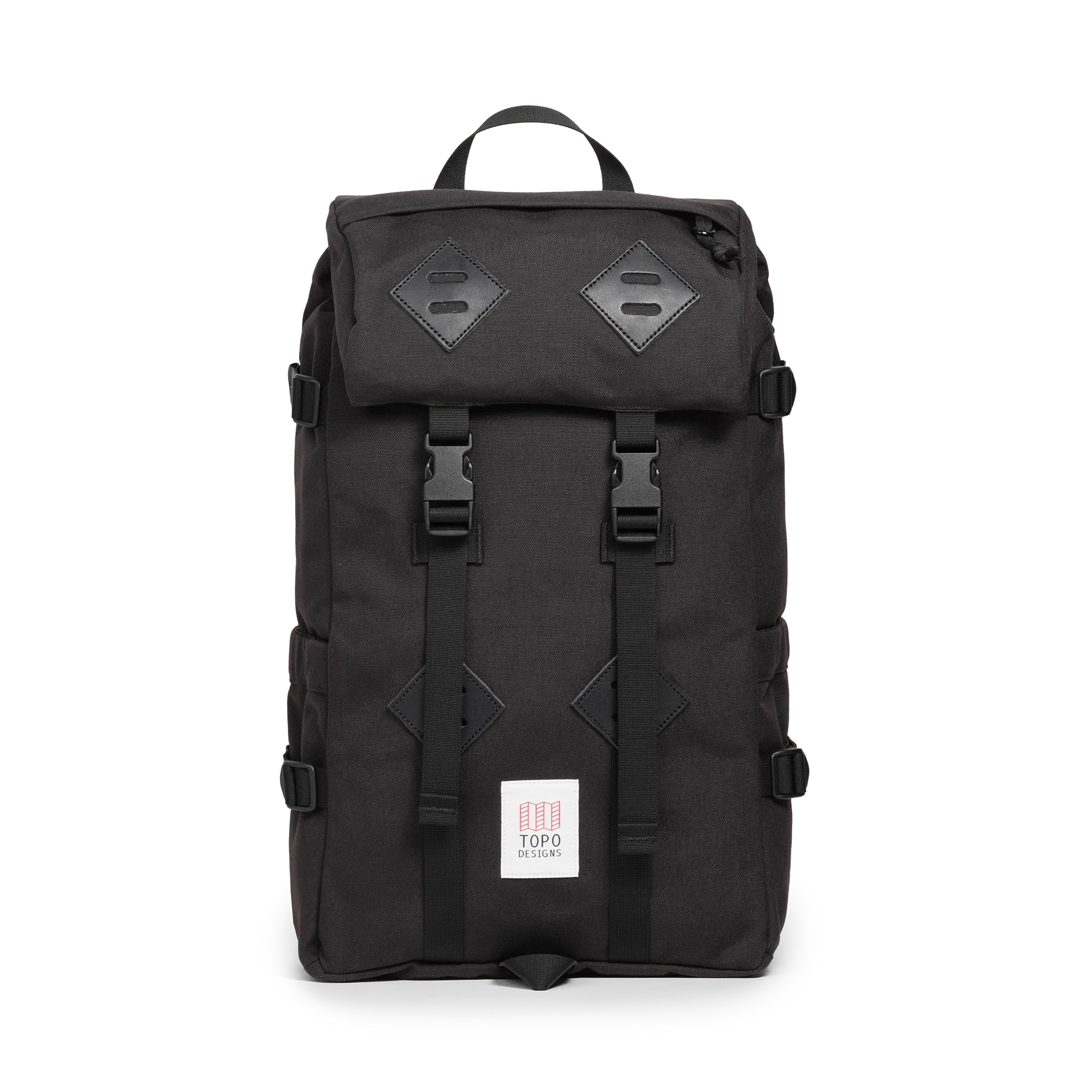 Front view of Topo Designs Klettersack Classic vintage-inspired rucksack backpack in "Black".