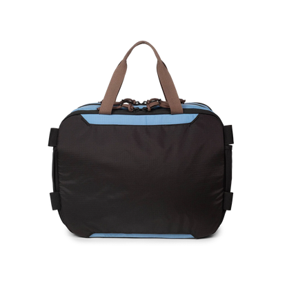 Back View of Topo Designs Mountain Cross Bag in "River Blue / Brown Oak"