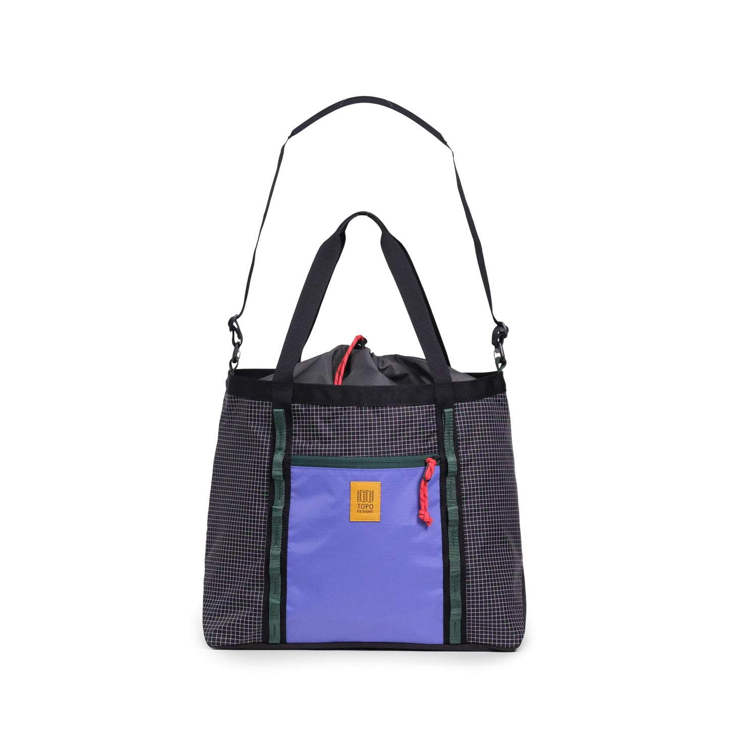 Front View of Topo Designs Mountain Utility Tote in "Grid / Very Peri"