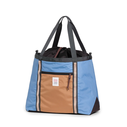 Front View of Topo Designs Mountain Utility Tote in "River Blue / Brown Oak"