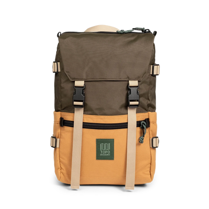 Front View of Topo Designs Rover Pack Classic in "Woodland / Brown Oak"
