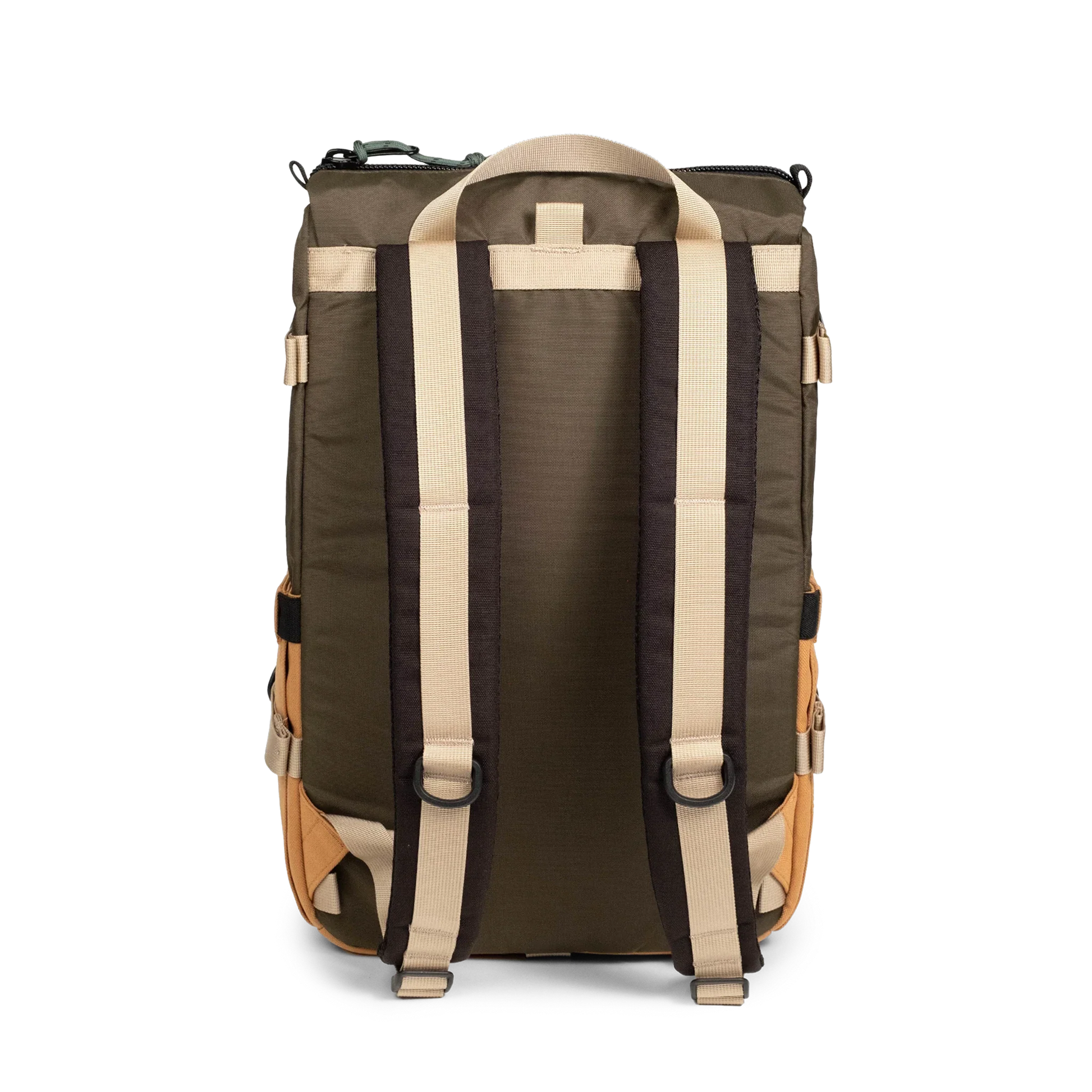 Back View of Topo Designs Rover Pack Classic in "Woodland / Brown Oak"