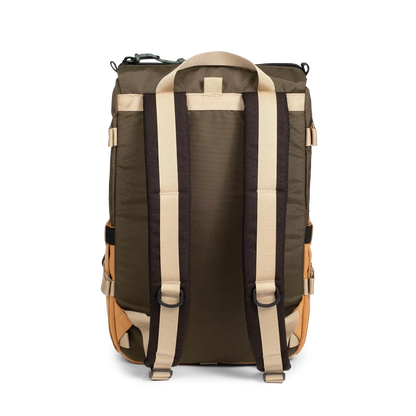 Back View of Topo Designs Rover Pack Classic in "Woodland / Brown Oak"