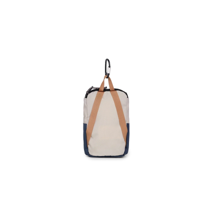 Back View of Topo Designs Rover Pack Micro in "Bone White / Pond Blue"