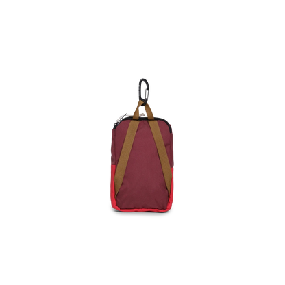 Back View of Topo Designs Rover Pack Micro in "Maroon / Salsa"