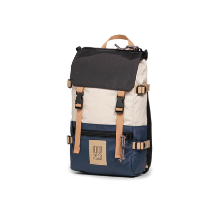 Front View of Topo Designs Rover Pack Mini in "Bone White / Pond Blue"