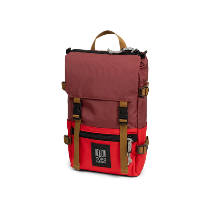 Front View of Topo Designs Rover Pack Mini in "Maroon / Salsa"