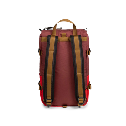 Back View of Topo Designs Rover Pack Mini in "Maroon / Salsa"
