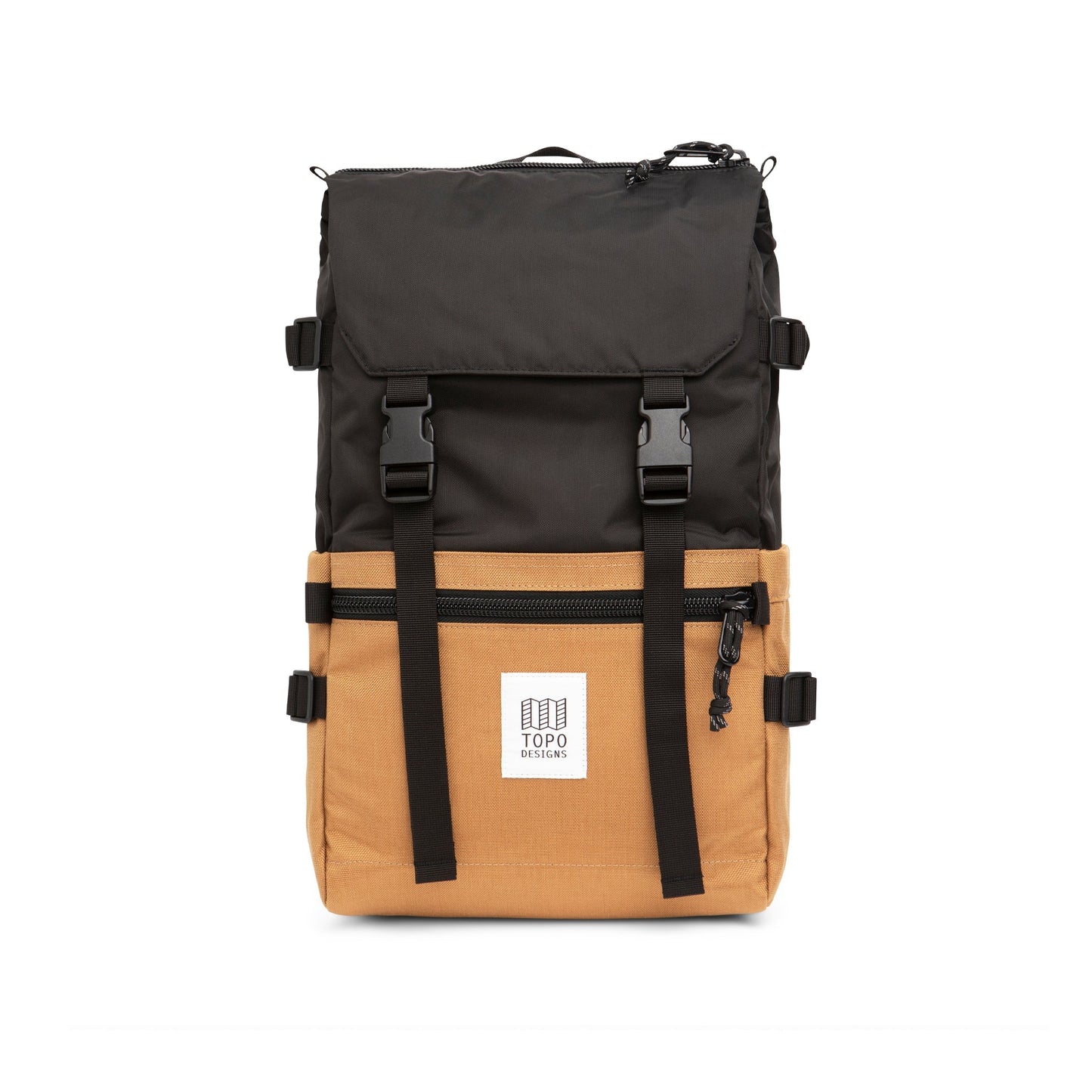 Topo Designs Rover Pack Classic laptop backpack in 100% recycled "Khaki / Black" nylon.