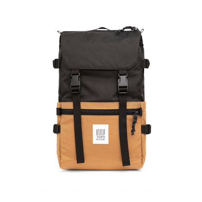 Topo Designs Rover Pack Classic laptop backpack in 100% recycled "Khaki / Black" nylon.