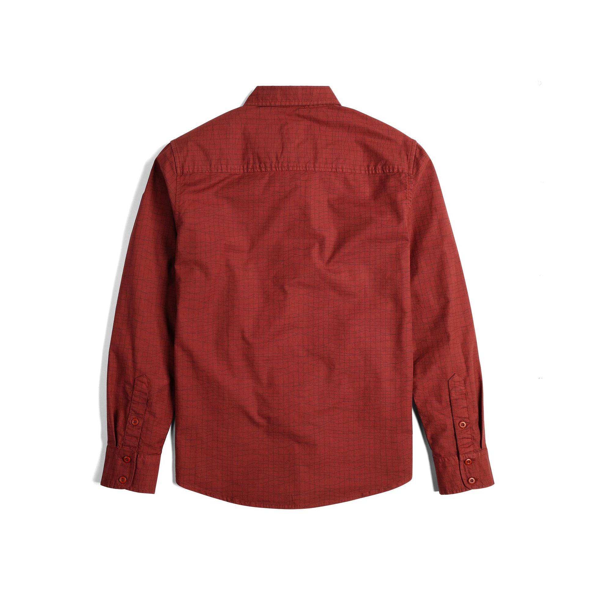 Back View of Topo Designs Dirt Desert Shirt - Men's in "Fire Brick Terrain"
