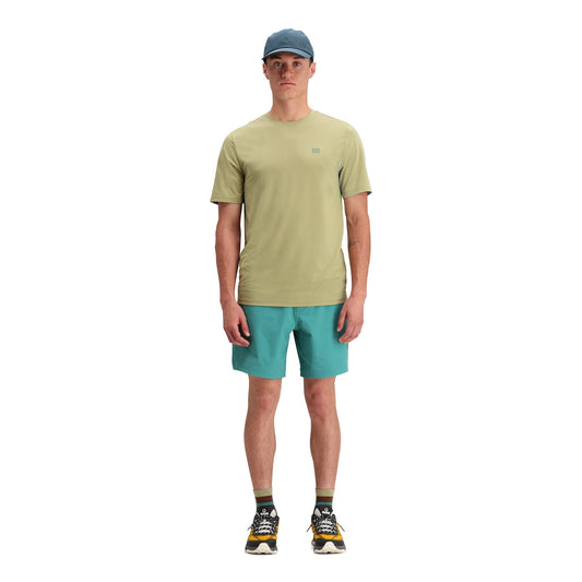 General front model shot of Topo Designs Global Tek Crew Ss - Men's in "Moss"