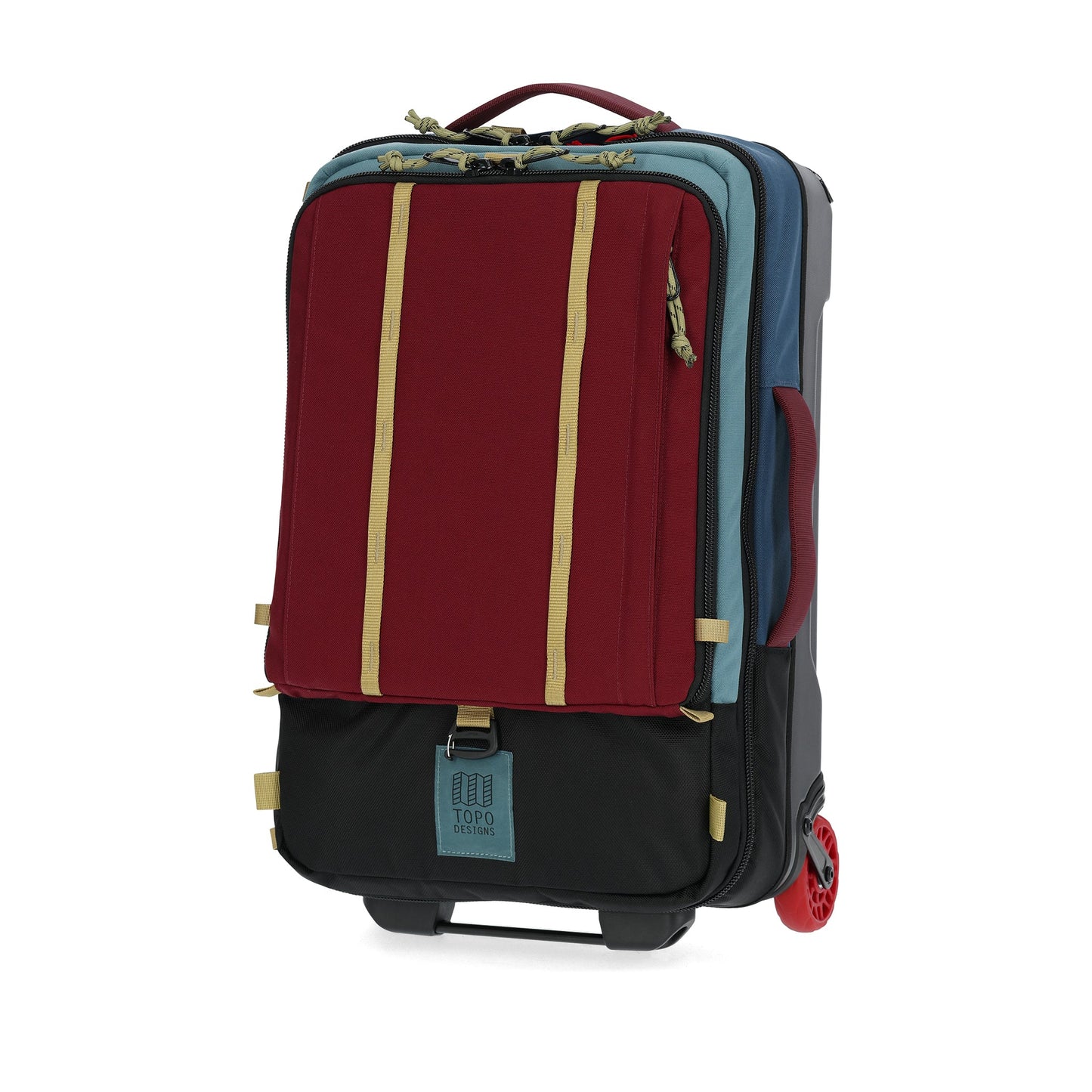 Front View of Topo Designs Global Travel Bag Roller in "Dark Denim / Burgundy"