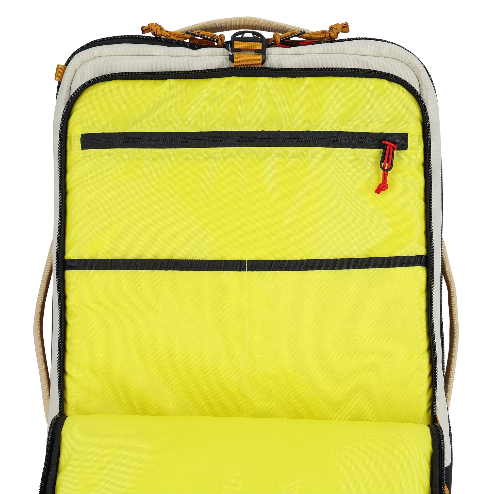 General detail shot of Topo Designs Global Travel Bag Roller in "Bone White / Olive"