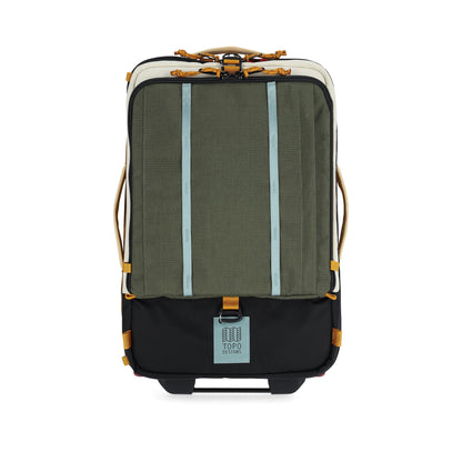 Front View of Topo Designs Global Travel Bag Roller in "Bone White / Olive"