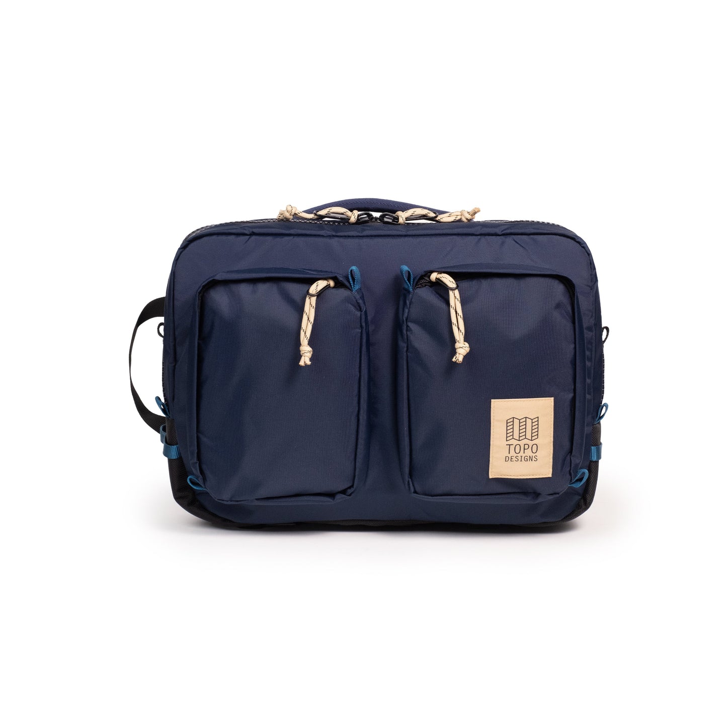 Front View of Topo Designs Global Briefcase in "Navy / Sahara"