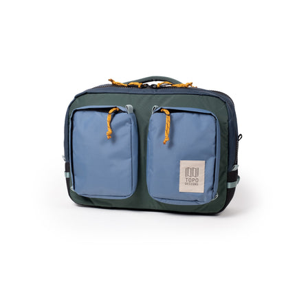 Front View of Topo Designs Global Briefcase in "Stone Blue / Forest"