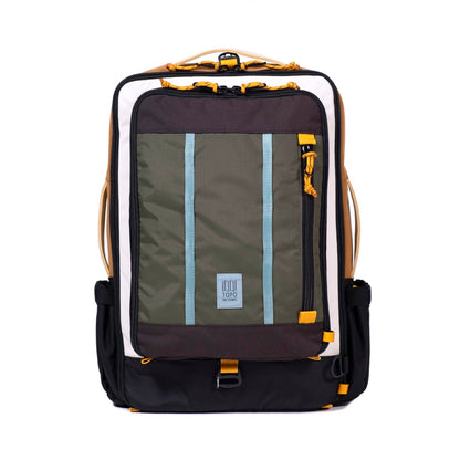 Front View of Topo Designs Global Travel Bag 30L in "Bone White / Olive"