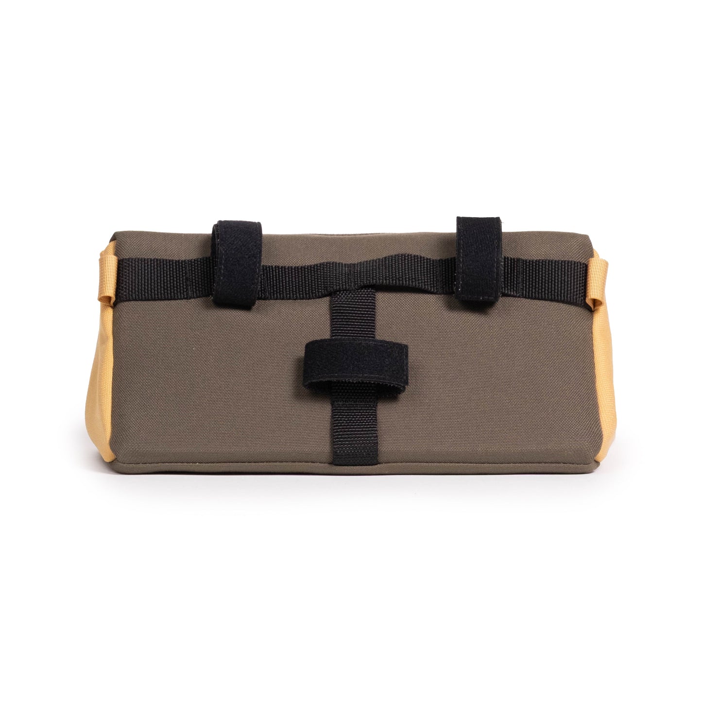 Topo Designs Mountain Bike Bag handlebar pack with removable shoulder strap in "Woodland / Terracotta" lightweight recycled nylon.