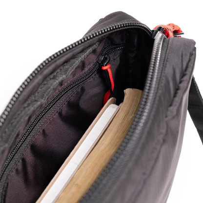 General interior view of Topo Designs Block Bag in "Black / White Grid"
