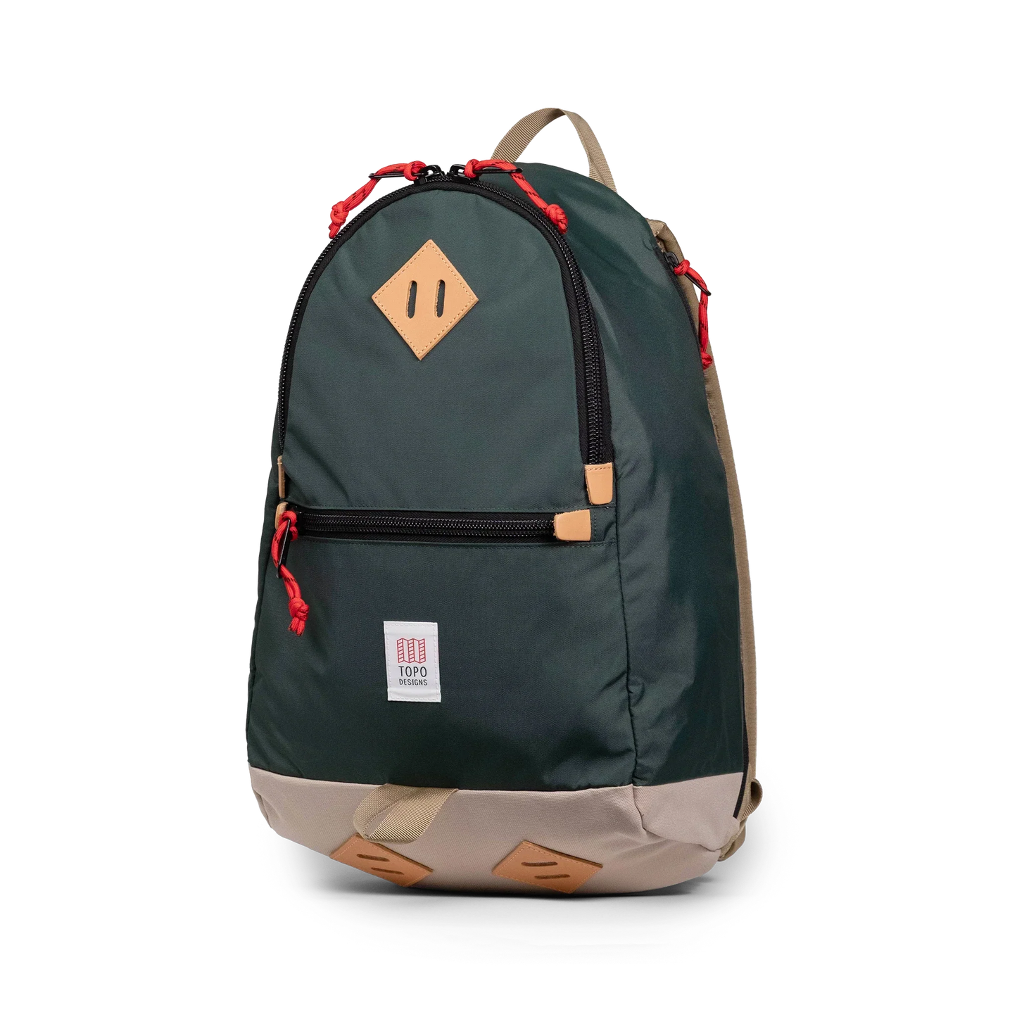 Quarter view of Topo Designs Classic Teardrop Backpack in "Forest"