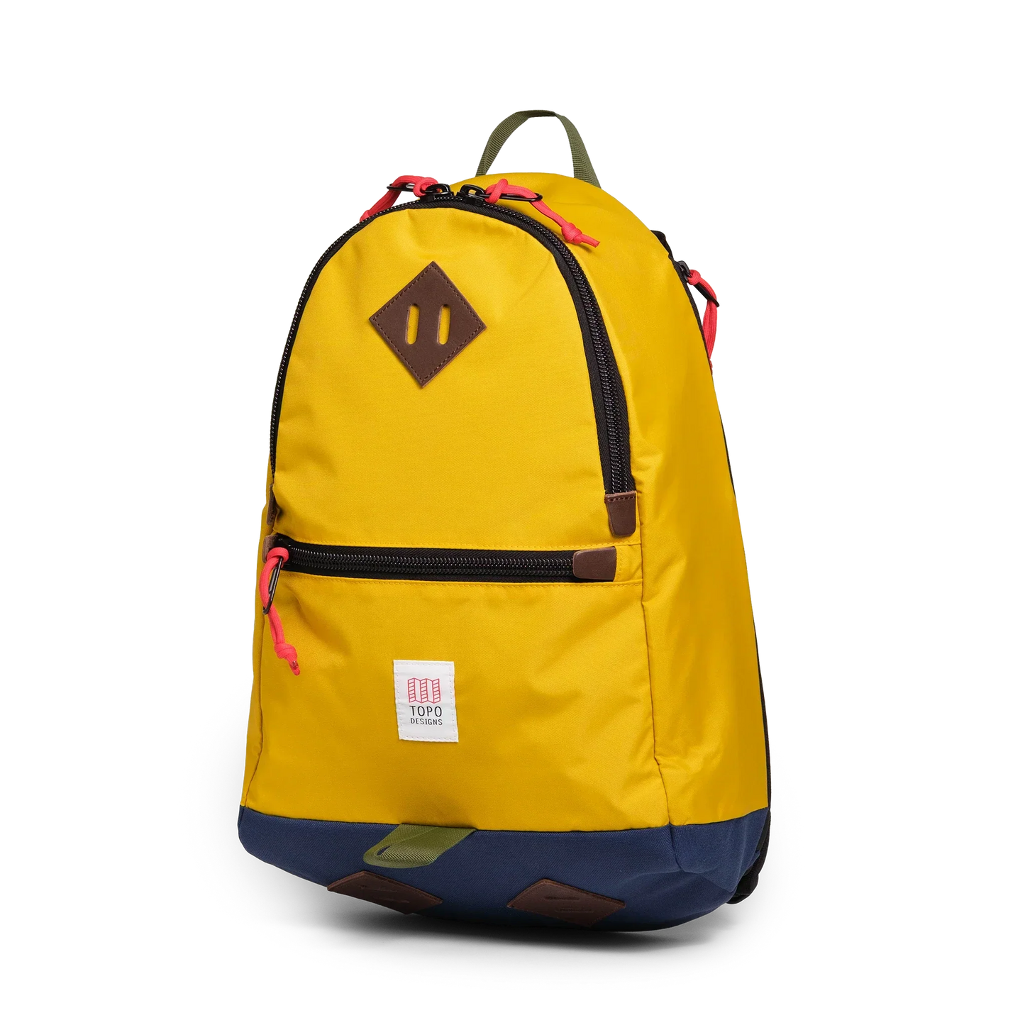 Quarter view of Topo Designs Classic Teardrop Backpack in "Sunset / Midnight"
