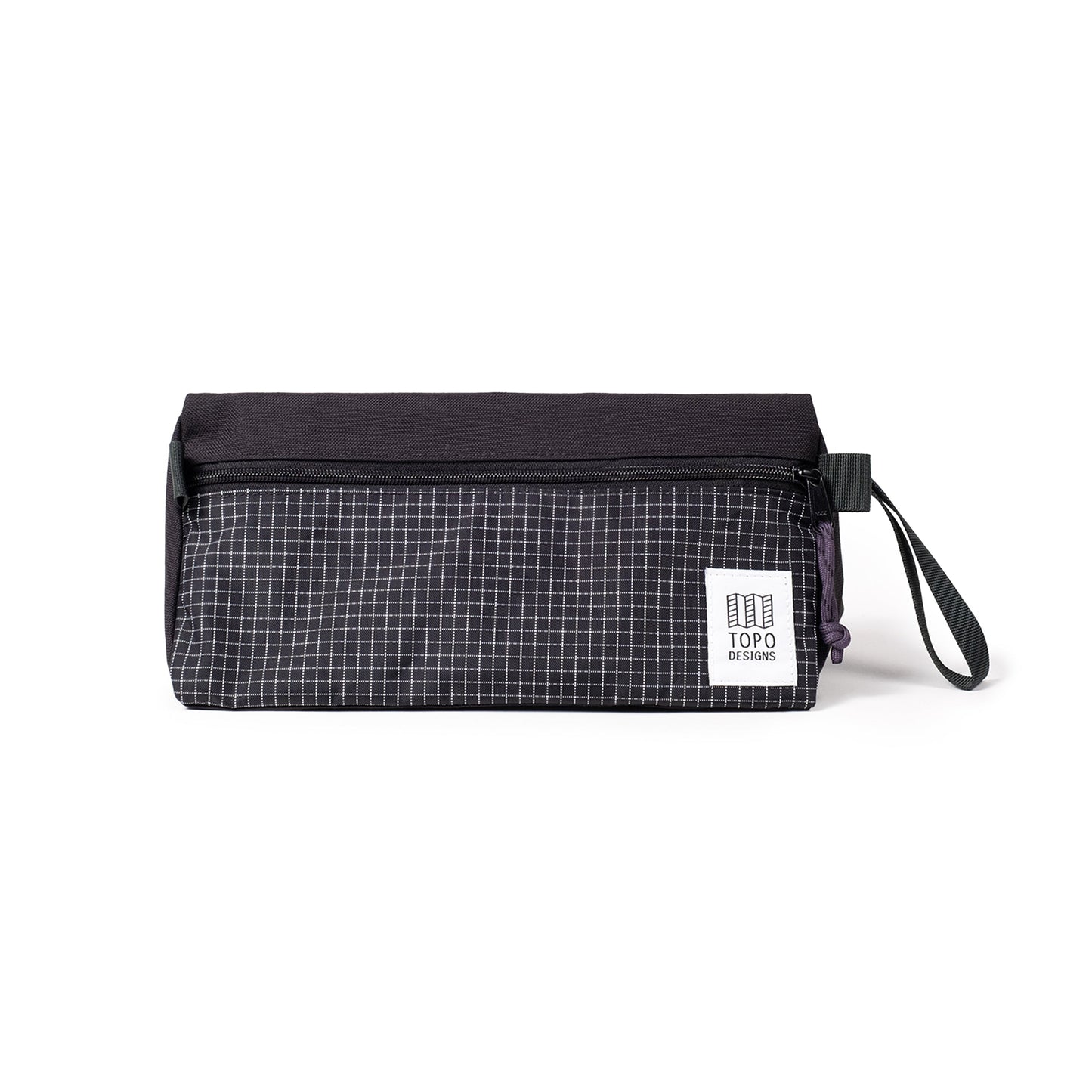 Front View of Topo Designs Dopp Kit in "Black / White Grid"