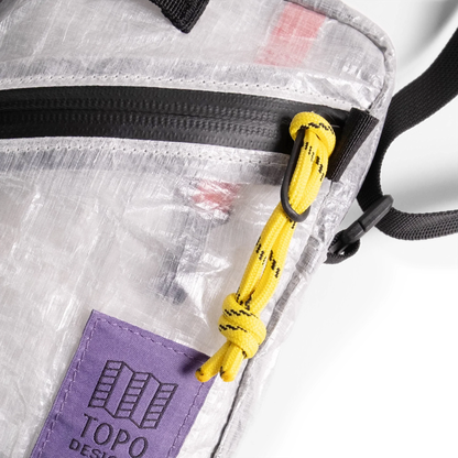 Front zipper detail image of Dyneema® Mini Shoulder Bag in "White"