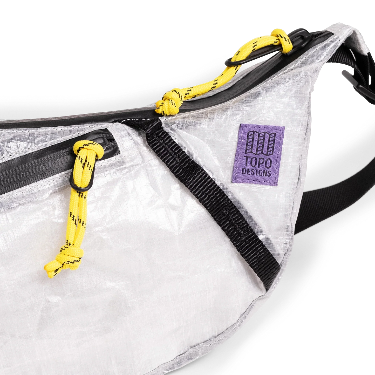 Front zipper detail image of Dyneema® Moonlight Crossbody in "White"