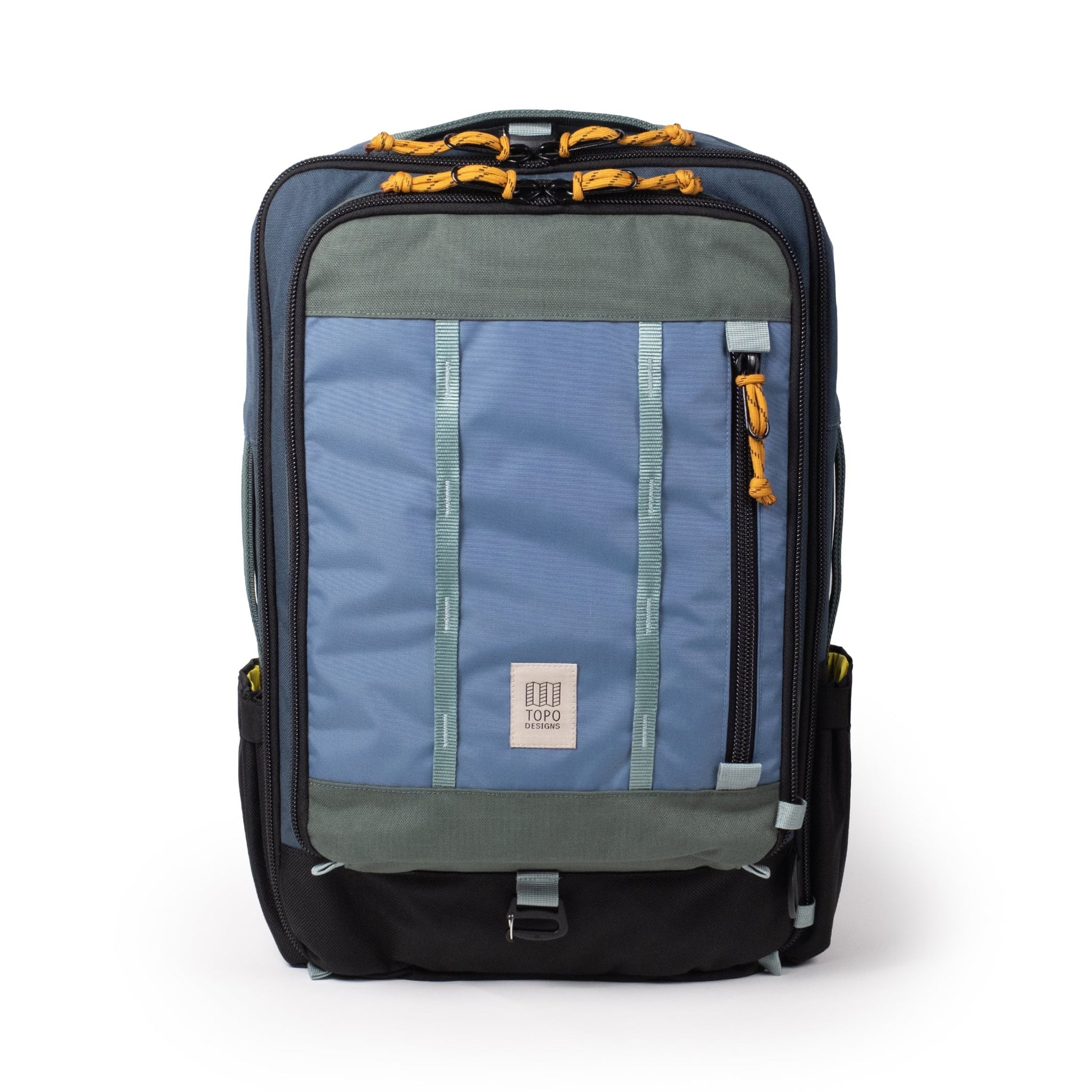 Front View of Topo Designs Global Travel Bag 30L in "Stone Blue / Forest"