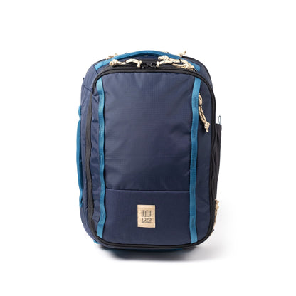 Front View of Topo Designs Global Travel Backpack in "Navy / Sahara"