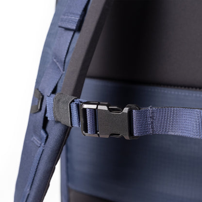 General Detail shot of Topo Designs Global Travel Backpack in "Navy / Sahara"