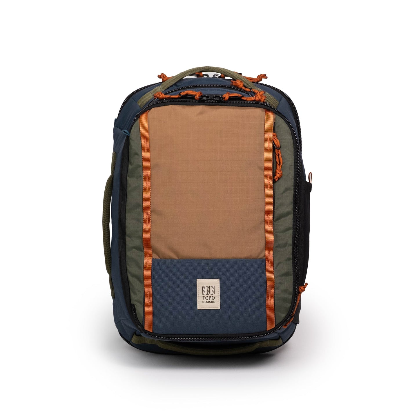 Front View of Topo Designs Global Travel Backpack in "Olive / Dark Khaki"