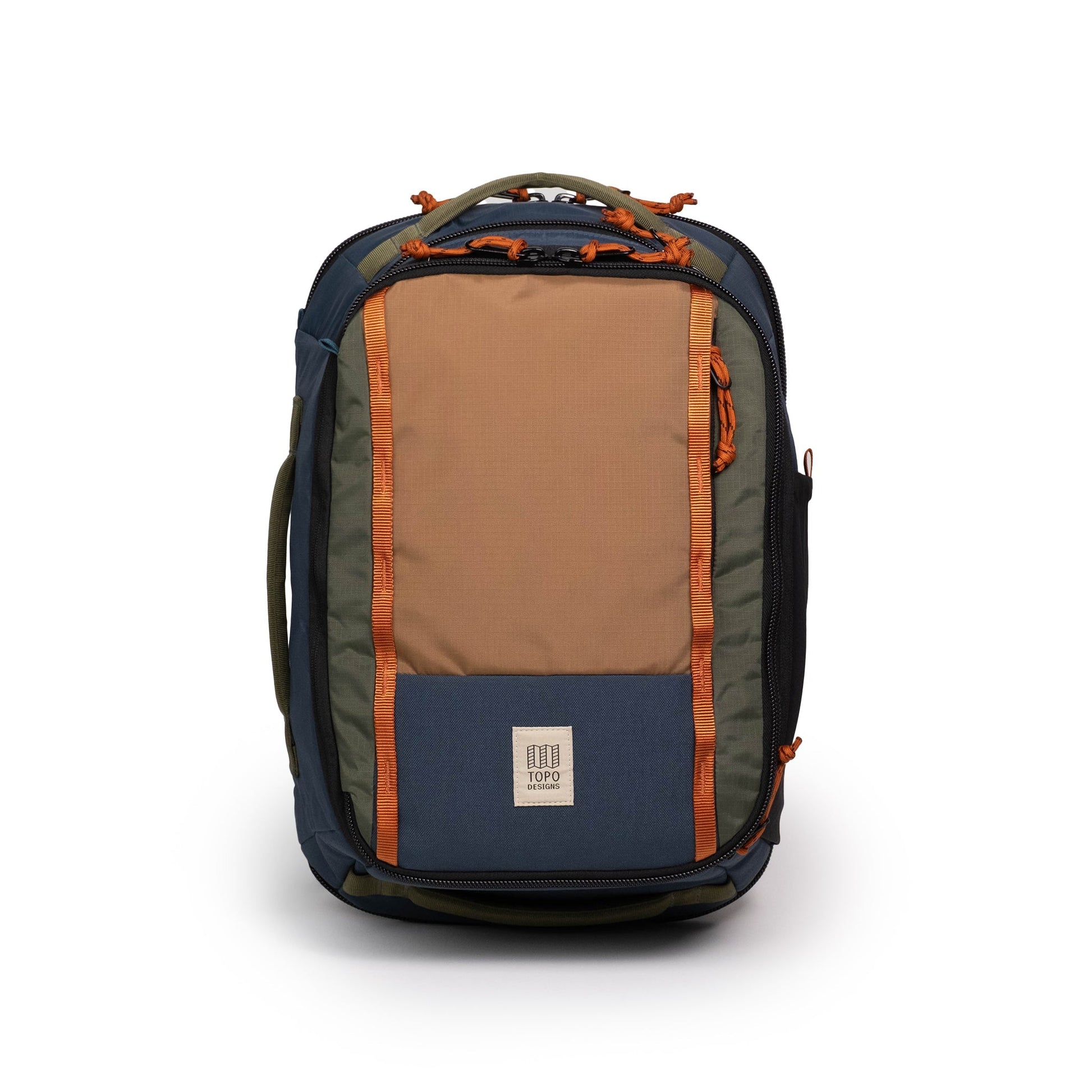 Front View of Topo Designs Global Travel Backpack in "Olive / Dark Khaki"