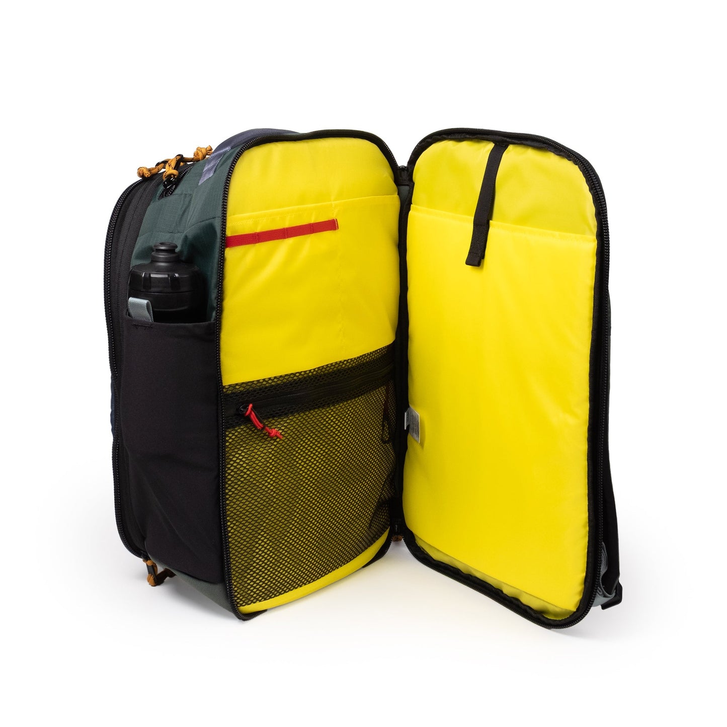 General Detail shot of Topo Designs Global Travel Backpack in "Stone Blue / Forest"