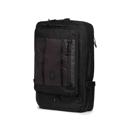 Front quarter view of Topo Designs Global Travel Bag 40L in "Black / Black"