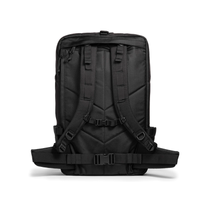 Back view of Topo Designs Global Travel Bag 40L in "Black / Black"