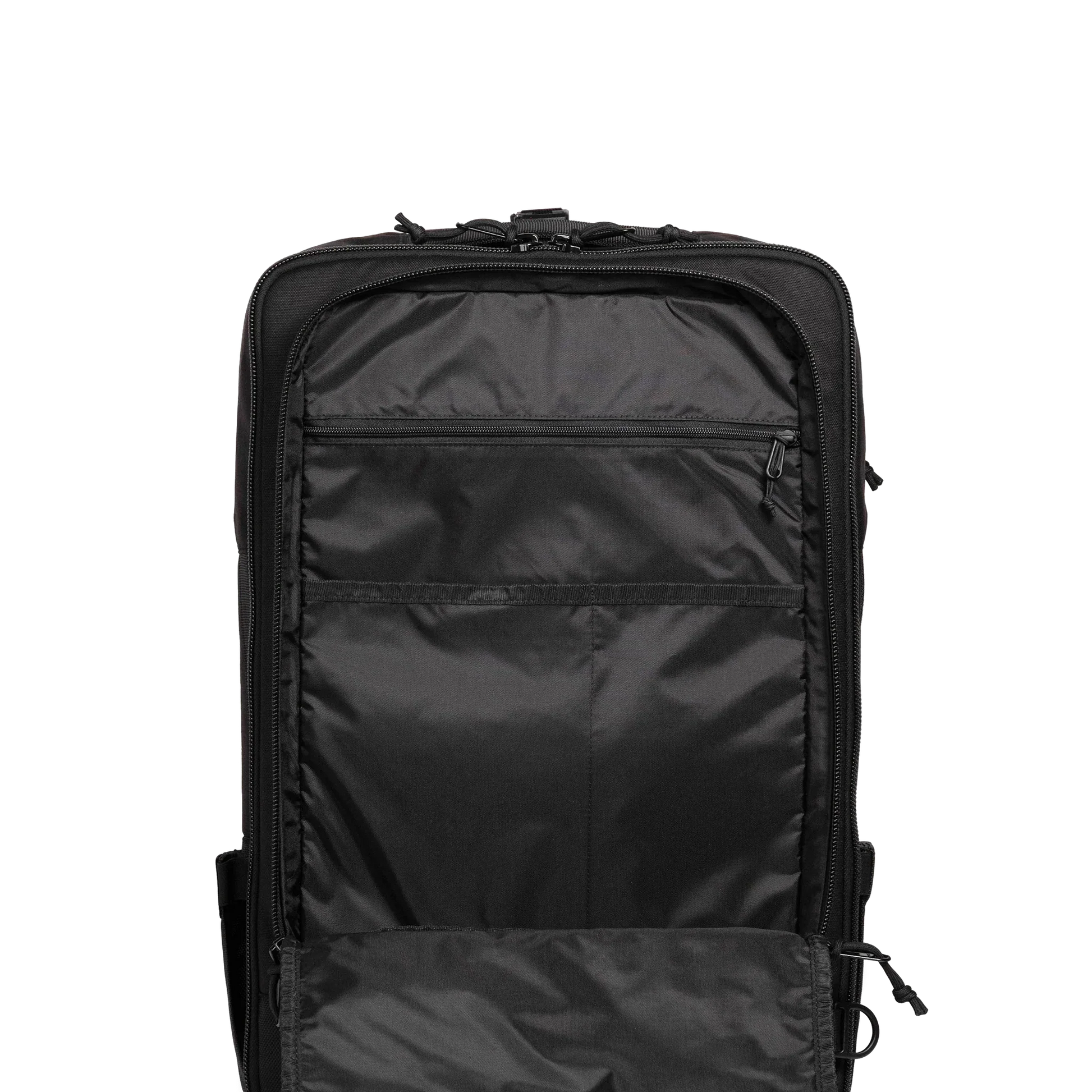 General interior shot of Topo Designs Global Travel Bag 40L in "Black / Black"