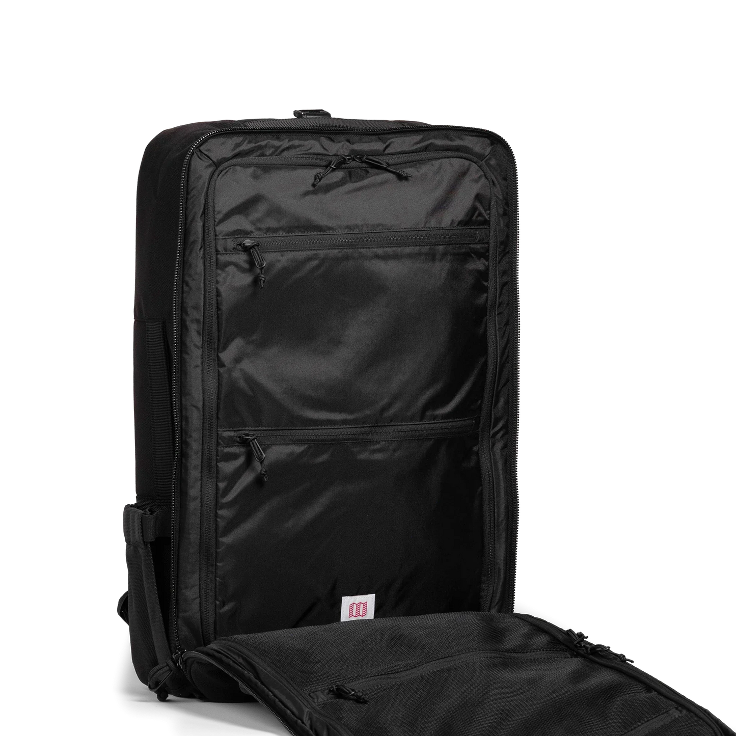 General interior shot of Topo Designs Global Travel Bag 40L in "Black / Black"