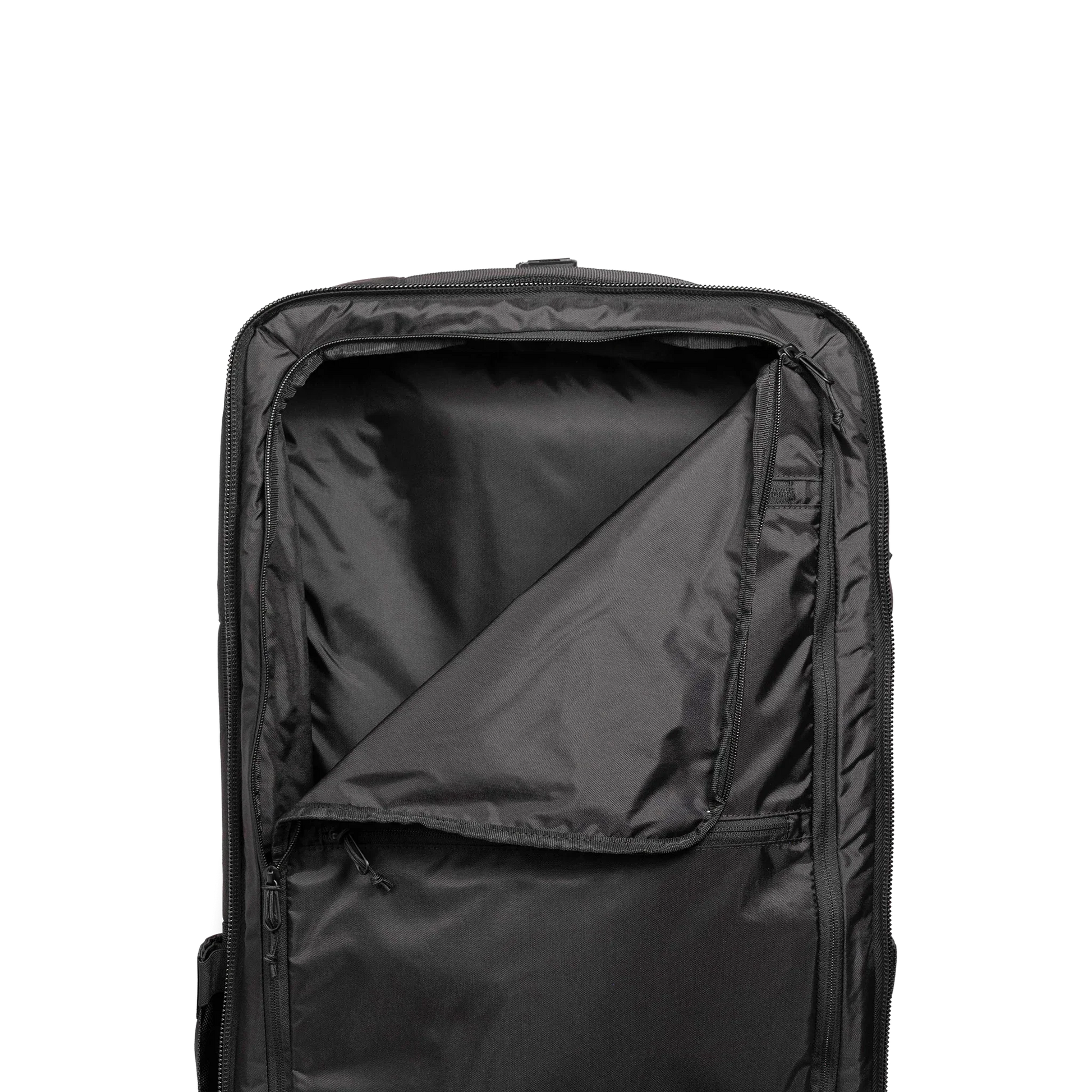 General interior shot of Topo Designs Global Travel Bag 40L in "Black / Black"