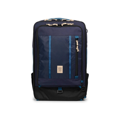Front view of Topo Designs Global Travel Bag 40L in "Navy / Sahara"