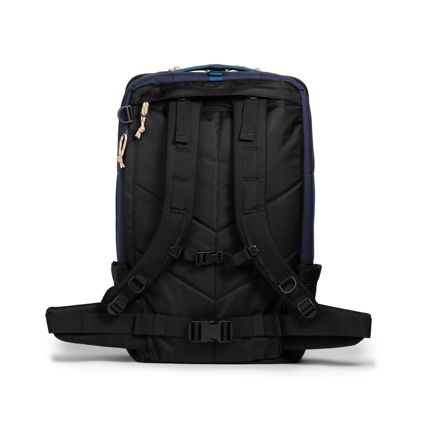 Back view of Topo Designs Global Travel Bag 40L in "Navy / Sahara"