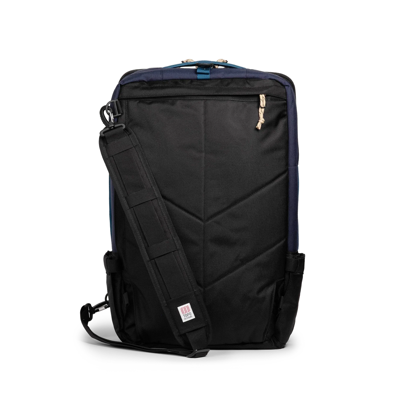 Back view of Topo Designs Global Travel Bag 40L in "Navy / Sahara"