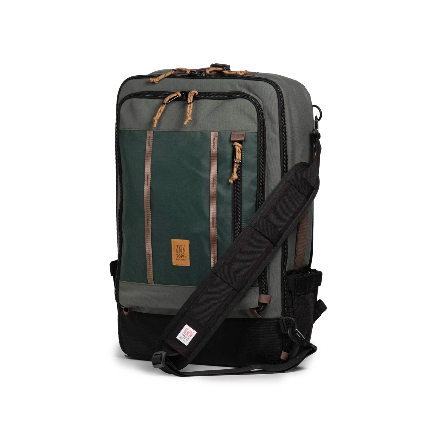 Front quarter view of Topo Designs Global Travel Bag 40L in "Woodland / Forest"