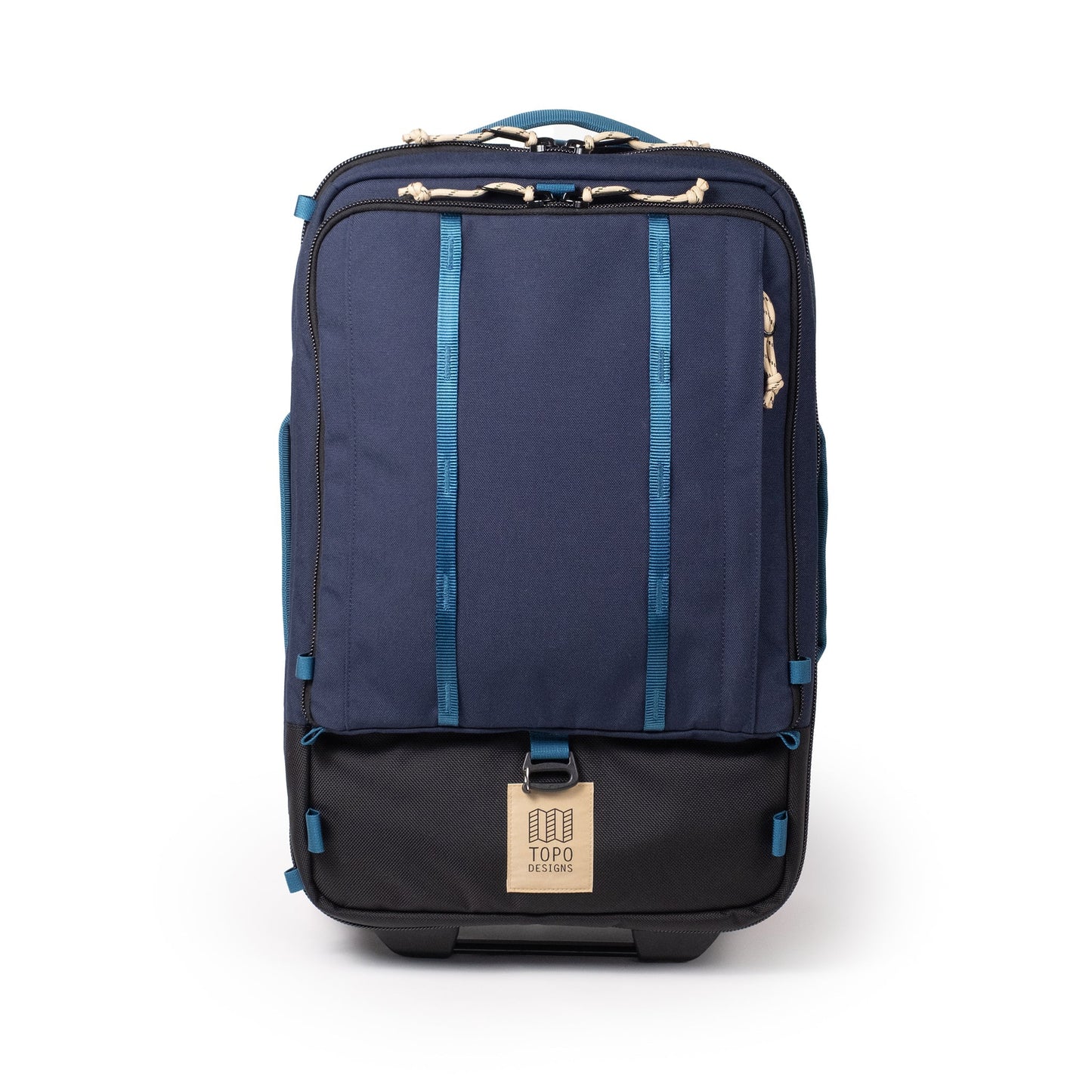 Front View of Topo Designs Global Travel Bag Roller in "Navy / Sahara"